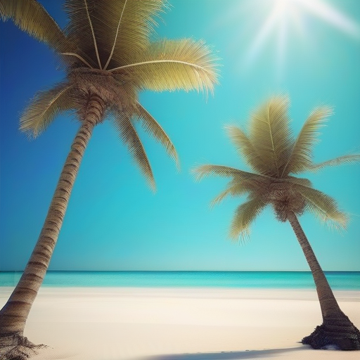 Example input: a bright photograph of a tropical beach with palm trees
